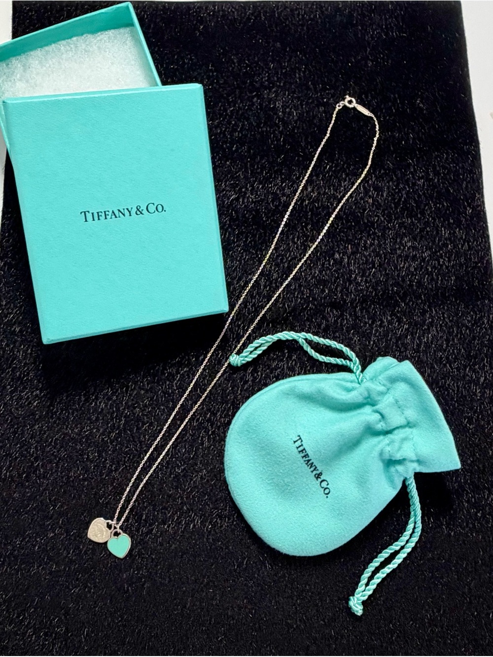 Tiffany & Co. Return to Tiffany Mini Double Heart Tag Necklace 18” Sterling - Picture 1 of 6